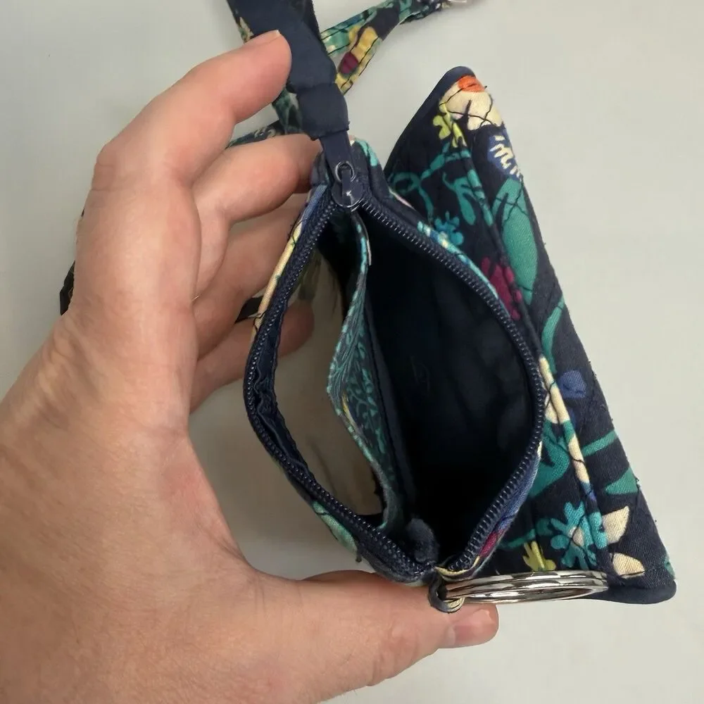 Vera Bradley Moonlight Garden - Iconic Zip ID Case & Lanyard Wallet Floral EUC